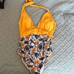 Amazon Maternity Yellow Floral Women's One Piece Swimsuit